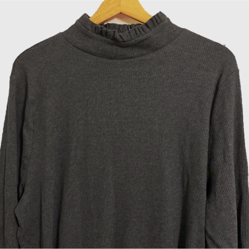 J.Crew gray knit ruffle mock neck top - Picture 2 of 6